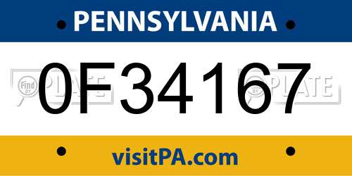 0F34167 Pennsylvania License Plate