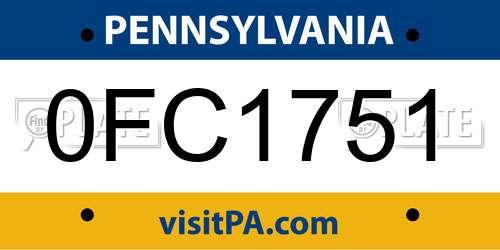 0FC1751 Pennsylvania License Plate