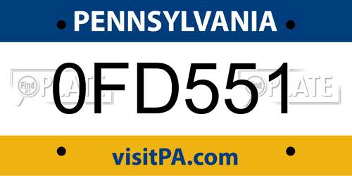 0FD551 Pennsylvania License Plate