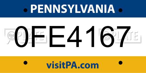 0FE4167 Pennsylvania License Plate
