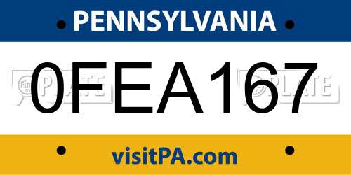 0FEA167 Pennsylvania License Plate