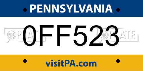 0FF523 Pennsylvania License Plate