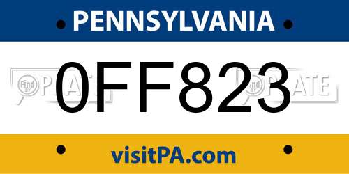 0FF823 Pennsylvania License Plate
