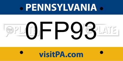 0FP93 Pennsylvania License Plate