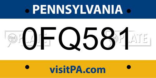 0FQ581 Pennsylvania License Plate