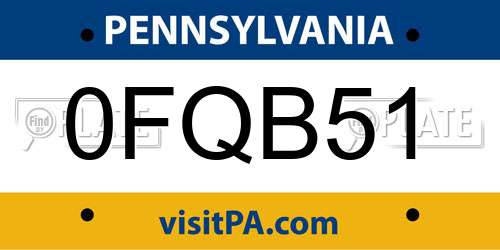 0FQB51 Pennsylvania License Plate