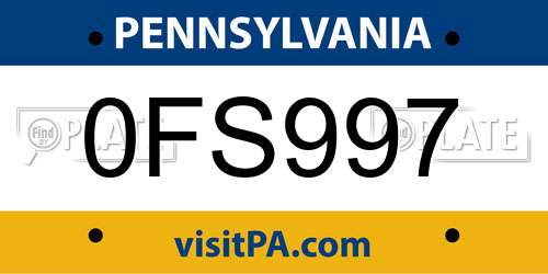 0FS997 Pennsylvania License Plate