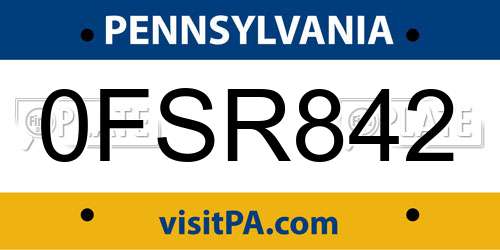 0FSR842 Pennsylvania License Plate