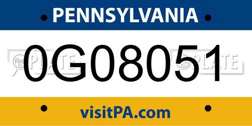 0G08051 Pennsylvania License Plate