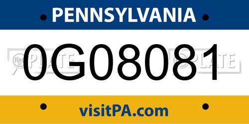 0G08081 Pennsylvania License Plate
