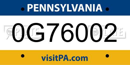 0G76002 Pennsylvania License Plate