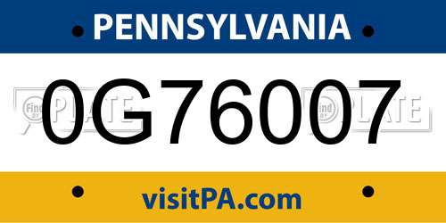 0G76007 Pennsylvania License Plate