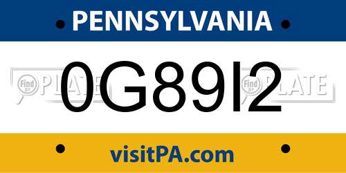0G89I2 Pennsylvania License Plate