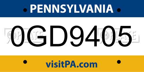 0GD9405 Pennsylvania License Plate