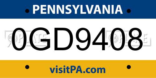 0GD9408 Pennsylvania License Plate