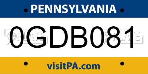 0GDB081 Pennsylvania License Plate