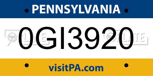 0GI3920 Pennsylvania License Plate
