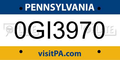0GI3970 Pennsylvania License Plate