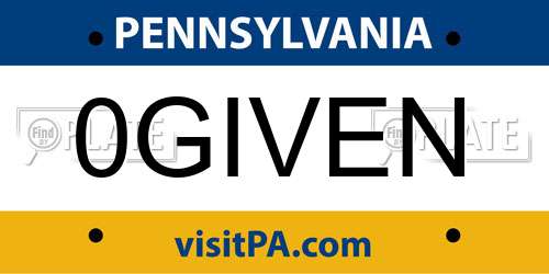 0GIVEN Pennsylvania License Plate