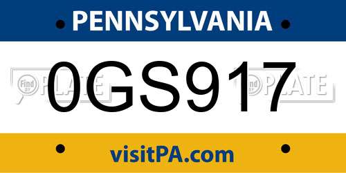 0GS917 Pennsylvania License Plate