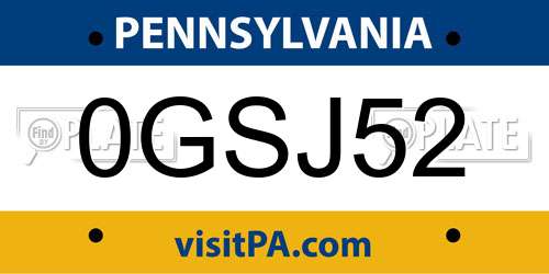 0GSJ52 Pennsylvania License Plate