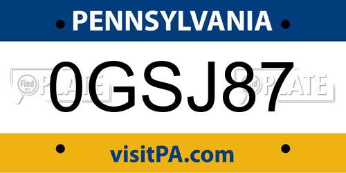0GSJ87 Pennsylvania License Plate