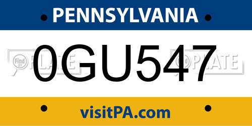 0GU547 Pennsylvania License Plate