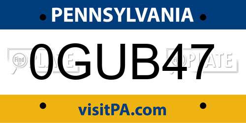 0GUB47 Pennsylvania License Plate