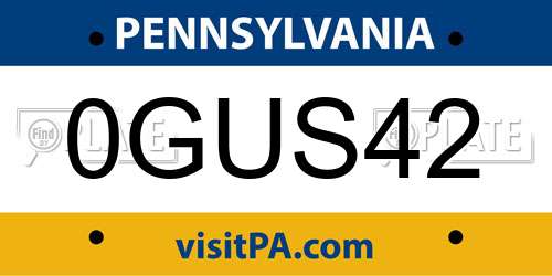 0GUS42 Pennsylvania License Plate