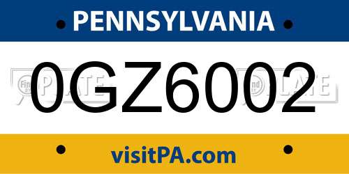 0GZ6002 Pennsylvania License Plate