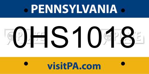 0HS1018 Pennsylvania License Plate
