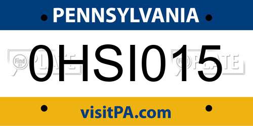 0HSI015 Pennsylvania License Plate