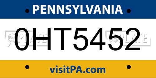 0HT5452 Pennsylvania License Plate