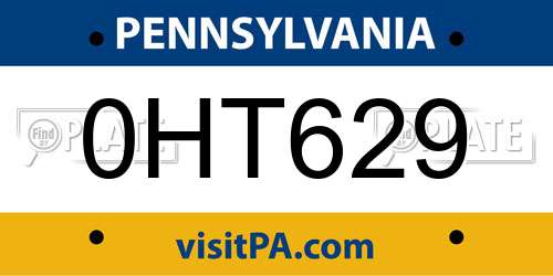 0HT629 Pennsylvania License Plate