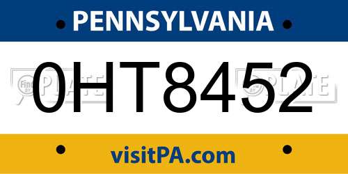 0HT8452 Pennsylvania License Plate