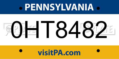 0HT8482 Pennsylvania License Plate