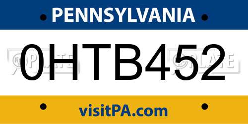 0HTB452 Pennsylvania License Plate