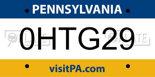 0HTG29 Pennsylvania License Plate
