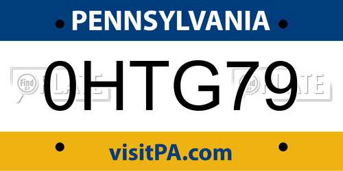 0HTG79 Pennsylvania License Plate