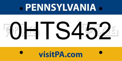 0HTS452 Pennsylvania License Plate