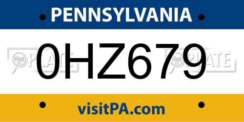 0HZ679 Pennsylvania License Plate