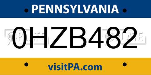 0HZB482 Pennsylvania License Plate