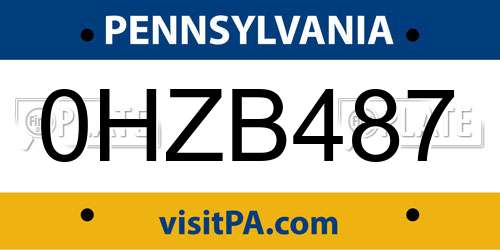 0HZB487 Pennsylvania License Plate