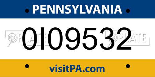 0I09532 Pennsylvania License Plate