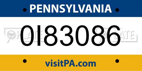 0I83086 Pennsylvania License Plate