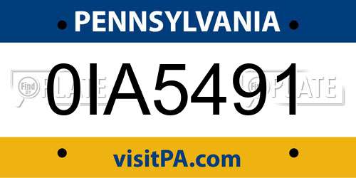 0IA5491 Pennsylvania License Plate