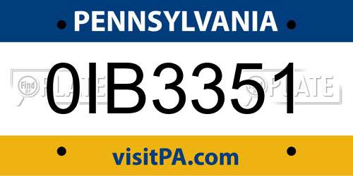 0IB3351 Pennsylvania License Plate