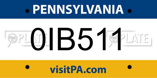 0IB511 Pennsylvania License Plate