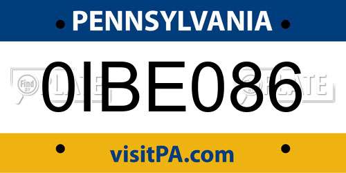 0IBE086 Pennsylvania License Plate