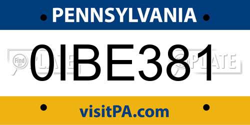 0IBE381 Pennsylvania License Plate